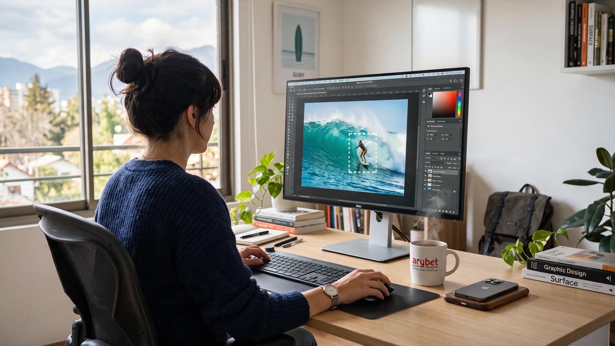 Diseñadora trabajando en una pieza gráfica digital